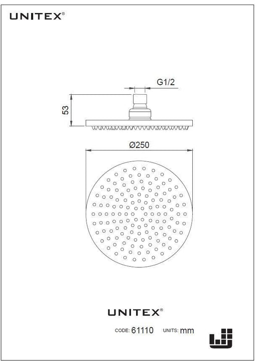 Plato de Ducha 250mm ABS Cromado Sistema Autolimpiante cod 61110 - Unitex Store