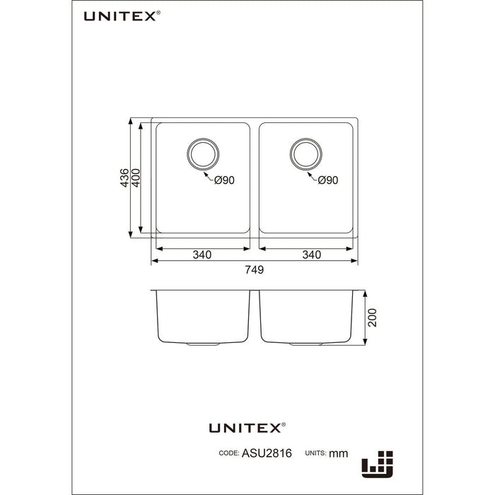 Lavaplatos Doble de Acero Inoxidable (749 x 436 x 200mm) ASU2816 - Unitex Store
