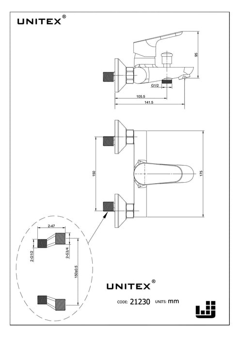 Monomando Tina Ducha Nevis 21230 - Unitex Store