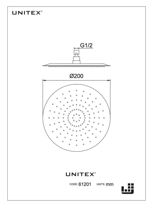 Plato de Ducha Flat 8" Acero Inoxidable Sistema Anticalcareo 61201 - Unitex Store