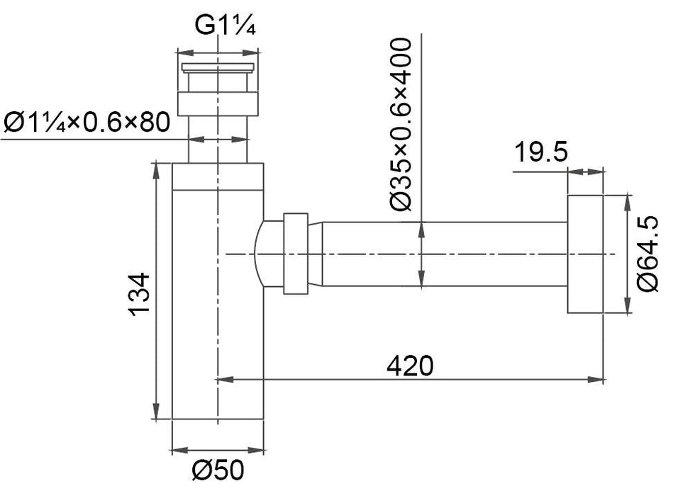 Sifón de latón cromado 1 1/4" para lavatorio 62101 - Unitex Store