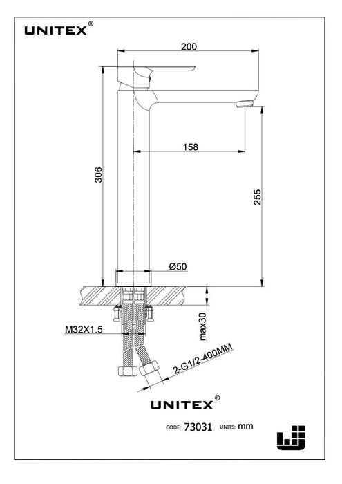 Monomando Lavatorio Alto Canet Nickel 73031N - Unitex Store