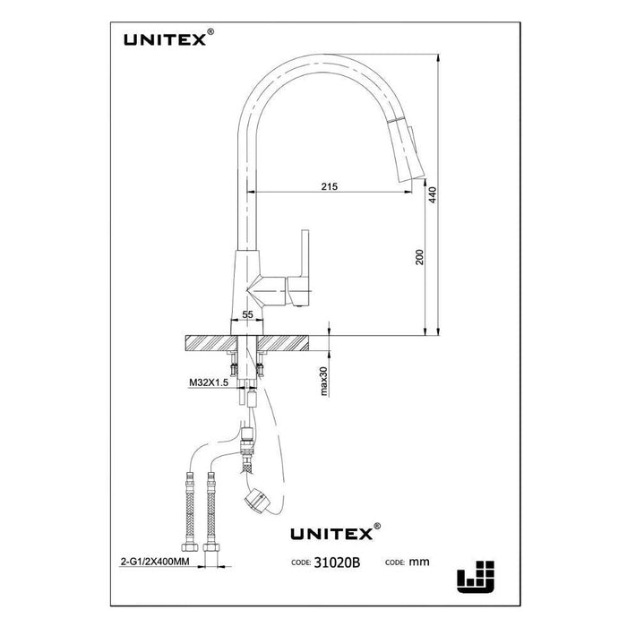 Llave Monomando Cocina con caño extraíble Black 31020B - Unitex Store