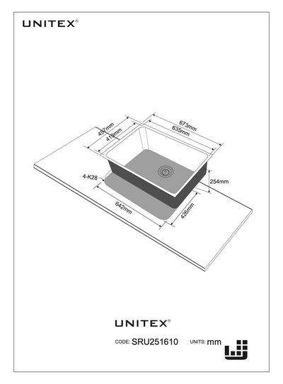 Lavaplatos de Acero Inoxidable (673 x 457 x 254mm) SRU251610 - Unitex Store