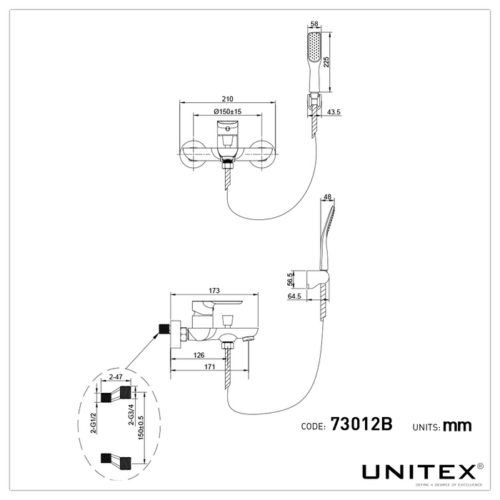 Monomando Tina - Ducha Negro Mate mural 73012B - Unitex Store