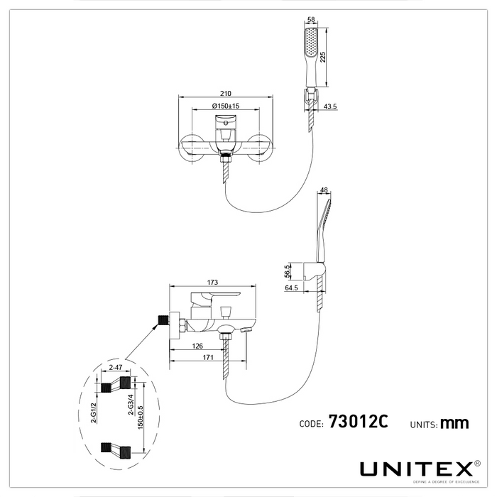 Monomando Tina - Ducha Cromo 73012C - Unitex Store