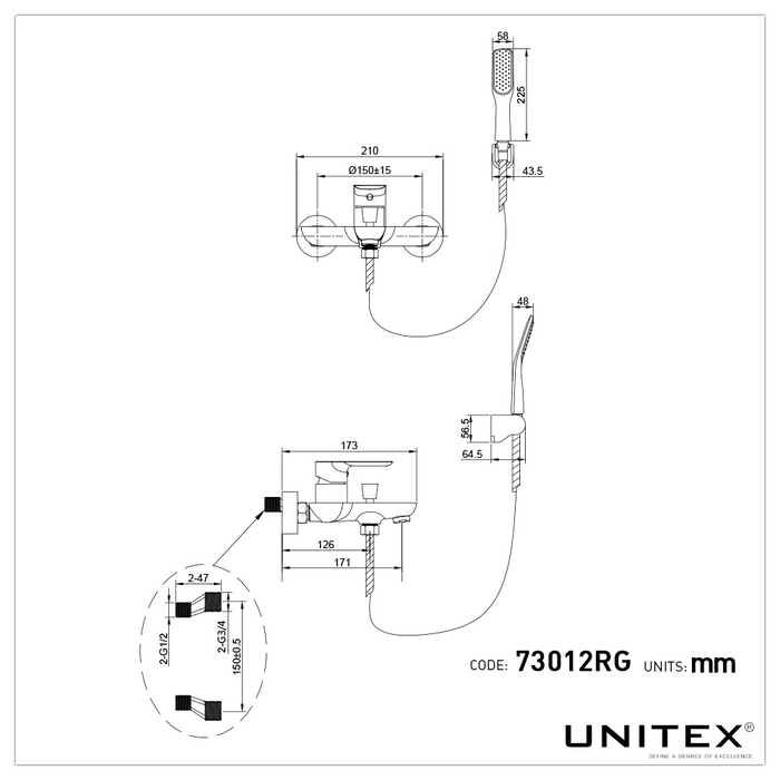 Monomando Tina - Ducha Rosado Frances 73012RG - Unitex Store