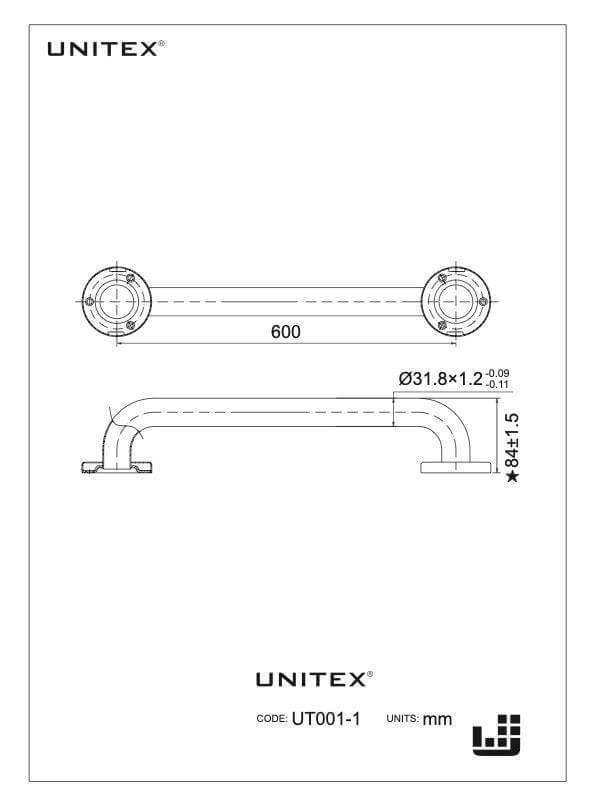 Barra de apoyo recta 60cms UT.001-1 - Unitex Store