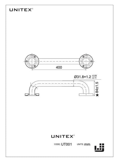 Barra de apoyo recta 40cms UT.001 - Unitex Store