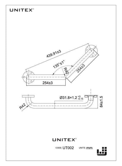 Barra de apoyo con ángulo de 45° UT.002 - Unitex Store