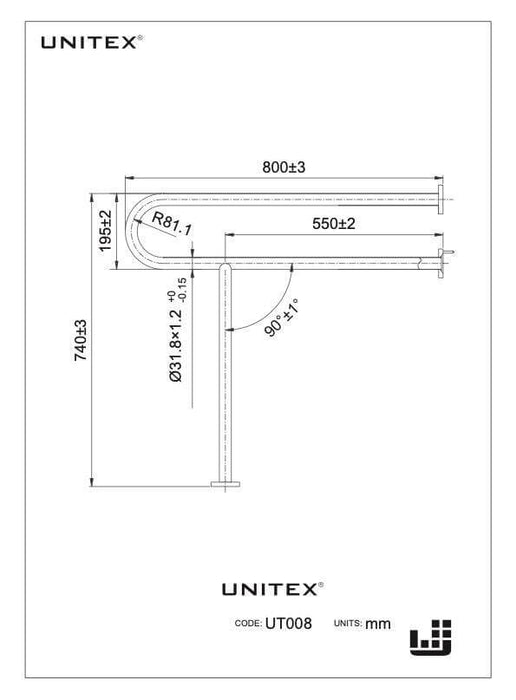 Barra de apoyo piso pared de 3 puntos UT.008 - Unitex Store