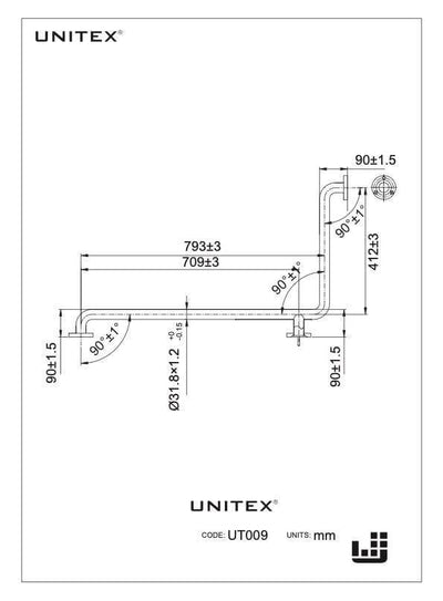 Barra de apoyo a dos paredes de 3 puntos UT.009 - Unitex Store